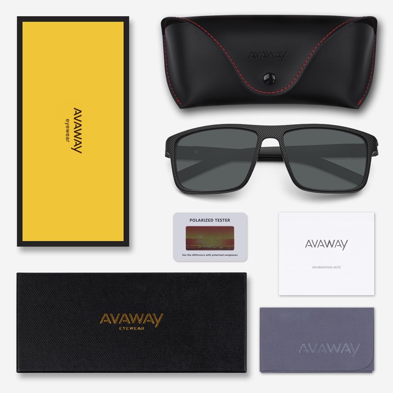 AVAWAY Polarised Sunglasses Men's UV400 Protection Lightweight TR90 Frame Square