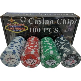 DA VINCI 100 Dice Stripe Flush Design Poker Chips in Las Vegas Gift Box