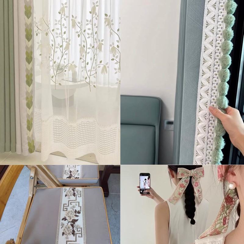 AIETSYEI Jacquard Ribbon 2.8 Inches Wide Leaf Lace Ribbon Embroidery