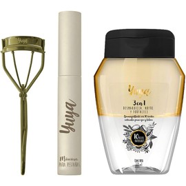 YUYA Jardín Vivo Set de Pestañas Enchinador + Máscara “10 Aceites Naturales” Color Negro + Desmaquillante Bifásico Define, Riza y Remueve Maquillaje de Larga Duración