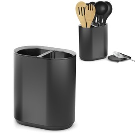KOOK TIME Kitchen Utensil Holder with Removable Spoon Rest - Plastic Kitchen Utensil Container - Kitchen Utensil Storage for Tidy and Cleanliness - Modern Design, Black