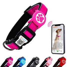 Yanwaowao Reflective Dog Collar with AirTag Holder,Soft Neoprene,Adjustable,Medium Dogs,Hotpink,M