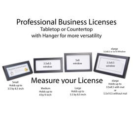 CreativePF [5.5x10.5bk-b] Black Business License Certificate Frame for Professionals Holds 3.5 by 8.5 with Black Mat Includes Self Standing Easel Back with Hanger
