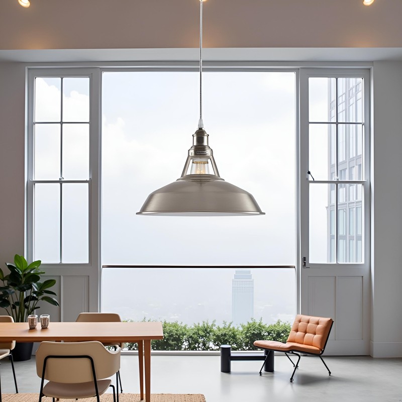 Satin Nickel Ceiling Pendant Light Adjustable Industrial Hanging Lamp Vintage