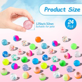 Cindeer 24 Pack 1.25 Inch Cat Toy Bouncy Balls Interactive Cat Ball for Colorful Indoor Pet Favorite Gift with High Elasticity for Exercise and Interactive Play