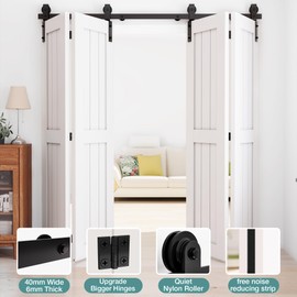 WINSOON 72" Bifold Barn Door Hardware: Smooth Quietly Bi-fold Sliding Door Hardware for 68" Closet Doors - Black Folding Track Kit Easy to Install - Bi Fold Barn Door Hardware Kit