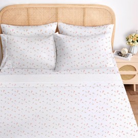 BYSURE Queen Sheet Set 6 Pieces (Pink Floral), Cottage Core Botanical Patterned Sheets, Victorian Flower Microfiber Bedding Decor