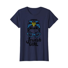 Hanukkah Leopard Messy Bun Jewish Girl Chanukah Women Girls T-Shirt