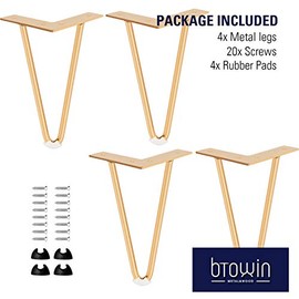 Btowin 6 inch Hairpin Legs, 4Pcs Heavy Duty Metal Furniture Legs with Rubber Floor Protectors & Screws for Home DIY Projects TV Stand Sofa Cabinet - Gold