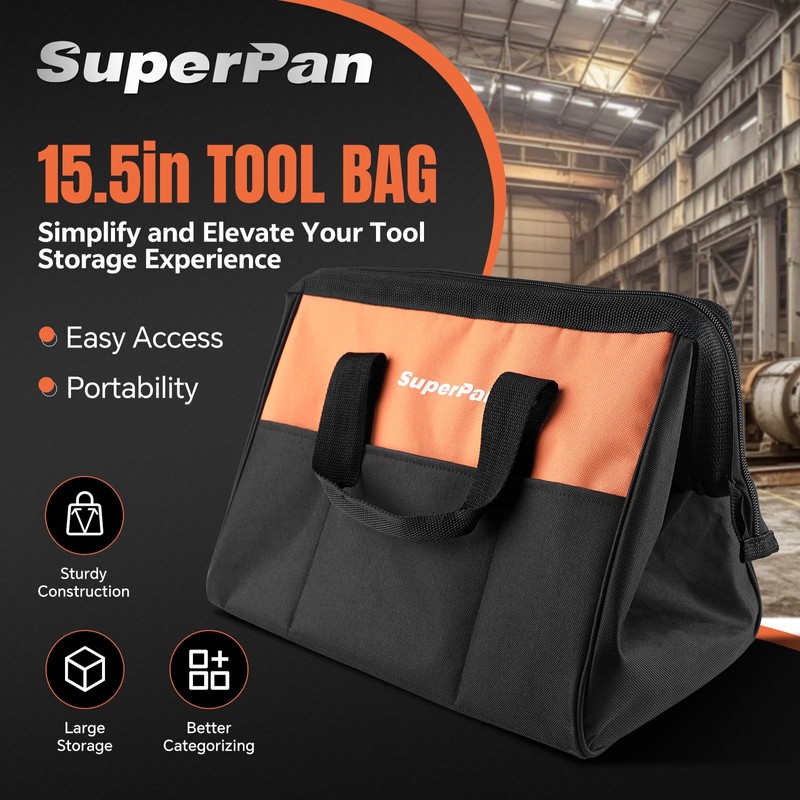 15-Inch Heavy Duty Tool Bag, Portable Empty Tool Box Organizer