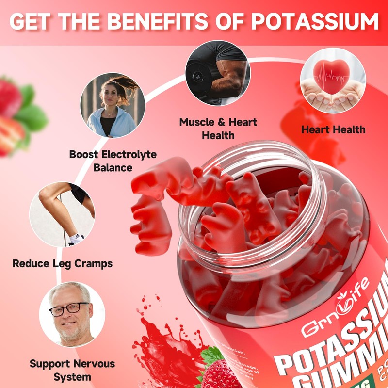 2 Pack Potassium Gummies for Adults, Potassium Chloride Gummies 1200mg
