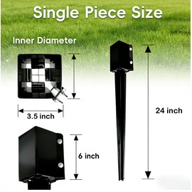 1Pack 24'' Fence Post Anchor Ground Spike Metal Black Powder Coated 24 x 4 x 4 Inches Outer Diameter (Inner Diameter 3.5 x3.5 Inches)