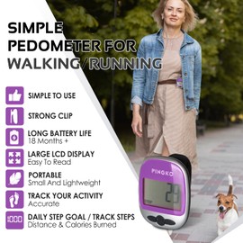 PINGKO Walking Pedometer Accurately Track Steps Portable Sport Pedometer Step/Distance/Calories/Counter Fitness Tracker, Calorie Counter-Purple