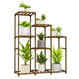 Bamworld Tall Plant Stand Indoor Wood Plant Shelf Outdoor Tiered Plant Rack for Multiple Plants 5 Tiers 7 Pots Ladder Plant Holder Plant Table for Plant Pots Gardening Gifts