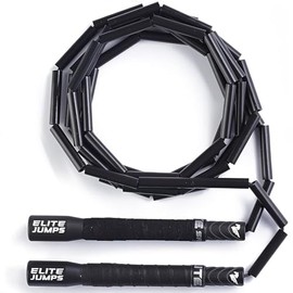 Elite Jumps Heavy Beaded Weighted Jump Rope, 6.5 oz | Heavy resistance beaded rope. Long 8-inch handles, shatterproof 2-inch beads. Adjustable 10 ft.