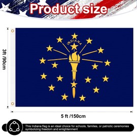 Indiana Flag 3x5 FT Heavy Duty Outdoor, Fully Embroidered Torch and 19 Stars with “INDIANA” Lettering | 210D Fabric | Brass Grommets and 4 Stitch Hemming | State of Indiana IN Flags for House Garden