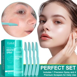 Hair Identifier Spray for Face Shaving & Dermaplaning - Moisturizing Skin Care - Removes Excess Hair - Suitable for All Skin Types (Includes Four Razors)