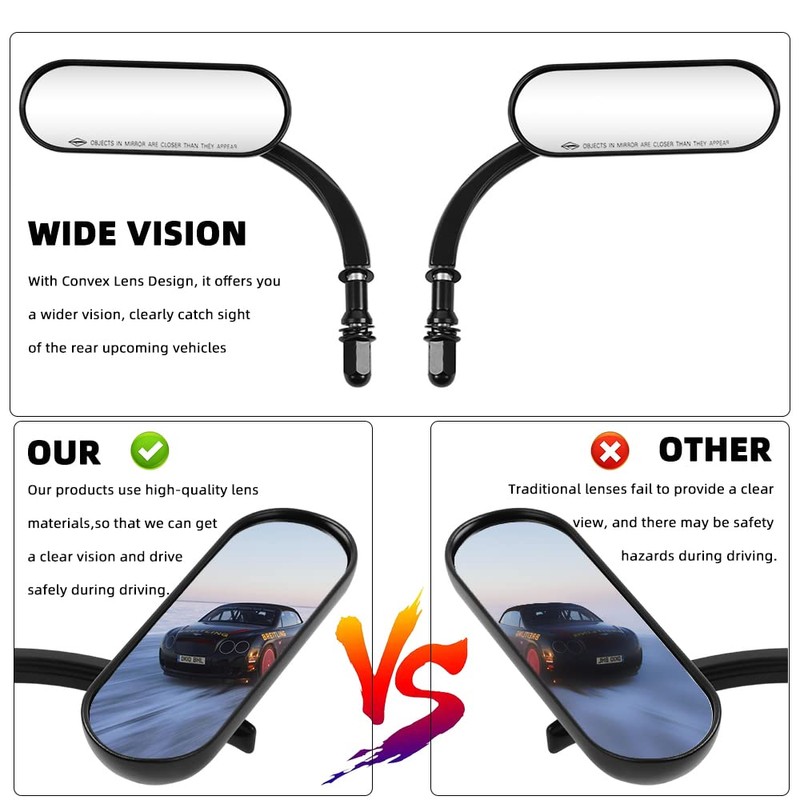 goodfitment - Black Oval Shape Motorcycle Mirrors,Upgrade Rearview Motorcycle Mirrors