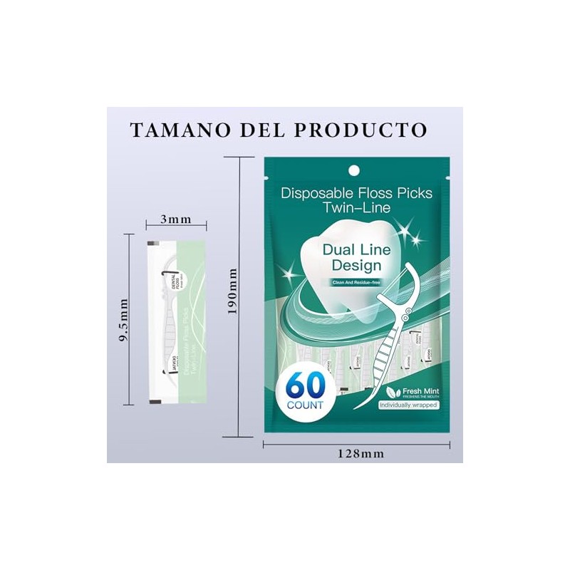 Hilo Dental,Oral Flossers Diseño Ultrarresistente de Doble Línea,con Vitamina E