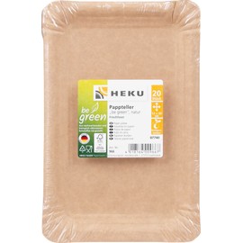 HEKU be green 100 Environmentally Friendly Brown Paper Plates, Square, 13 x 20 cm, Compostable Disposable Plates Made of Fresh Fibre and Kraft Cardboard, Suitable for Various Occasions