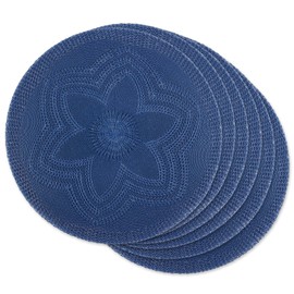 DII Woven Collection Round Braided Floral Placemat Set, 15", French Blue, 6 Piece