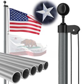 FFILY Heavy Duty Flag Pole - 25 FT 12 Gauge Extra Thick Aluminum Flagpole Kit for Outside House In Ground - 100MPH Wind Tested