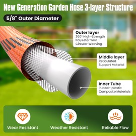 PLYPLYE Flexible Garden Hose 50 ft, Non-Expanding Lightweight Water Hose, with 10 Pattern Sprayer, All Weather, Durable, Kink and Abrasion-Resistant, Leak-Free, Orange