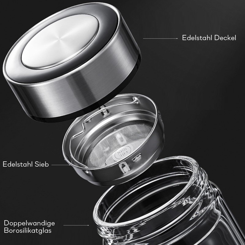 Pauzema Tea Tumbler with Infuser, 12oz Double Wall Borosilicate Glass