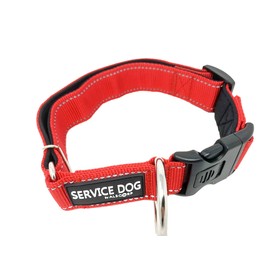 Albcorp Reflective Service Dog Collar - Service Dog Rubber patch - Durable D-Ring for Service Animal Leashes or ID tags, XL, Red