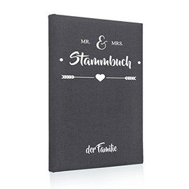 Hochzeitideal Mr & Mrs Family Book Series Grey 21.0 cm x 15.0 cm – Bookbinding Linen Family Book Registry Office with 6-Compartment Ring Mechanism for Certificates with Authority Holes