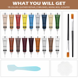 SEISSO Leder Reparatur Set,18 Farben Lederreparatur Creme, Vinyl & Polster Reparatursatz Für Autositze, Möbel, Sofa Mäntel, Jacke, Geldbörse, Lederreparatur Set