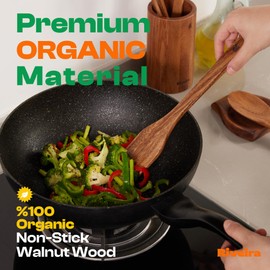 Riveira Walnut Wooden Spoons for Cooking Set of 3 – Natural Walnut Wooden Cooking Utensils, Wooden Spatula, Wooden Spoon - Premium Quality Wooden Utensil Set for Non-Toxic Cooking