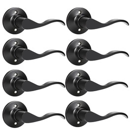 GOBEKOR 8 Pack Single Dummy Door Levers Right Handed Dummy Levers Matte Black Interior Door Handles for Closets Modern Wave Dummy Lever Door Handles