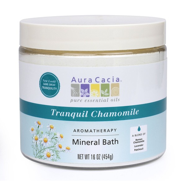 Aura Cacia Aromatherapy Mineral Bath, Tranquil Chamomile, 16 ounce jar (Pack of 2)