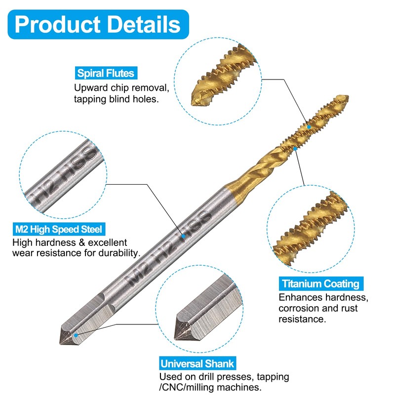 sourcing map Tap and Drill Bit Set, 2pcs M2 x