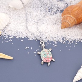 Lauren-Spencer Cute Turtle Necklace for Women Silver Plated Hand Painted Colorful Sea Turtle Pendant Necklace Jewelry Gifts for Women Teen Girls Turtle Lovers Beach Necklaces Birthday Gift (Turtle Style L)