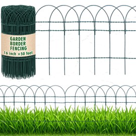 Roowest 16" x 50' Green Garden Border Fence, Metal Wire Folding Fence Roll for Outdoor Yard, Patio & Flower Bed Edging, No-dig Animal Barrier, Rustproof Decorative Landscape Fencing
