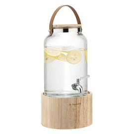 Navaris Glass Drinks Dispenser with Tap - 5.6L (1.5 Gallon) Beverage Dispenser with Wooden Stand and Stainless Steel Spigot - For Hot or Cold Drinks