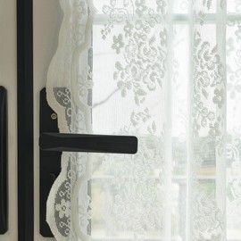 TUDECO Lace Door Curtains 2 Panels - Vintage Floral Privacy Front Door Curtain with 2 Tiebacks Embroidered Filtering Light Semi-Sheer Curtains for Small Window, 52 x 40 Inch, Ivory