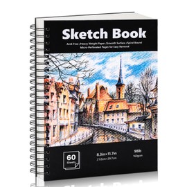 A4 Hardcover Sketchbook, 60 Sheets Spiral Sketch Book, 160gsm Thick Paper Sketch Pad, Art Book Drawing Pad for Sketching, Drawing, Artist, Gift