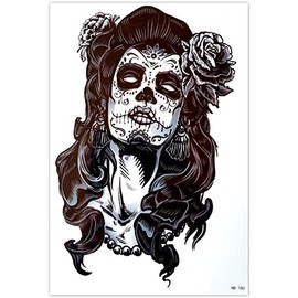 EROSPA Tattoo Sheet Temporary Woman Head with Mask/Underarm/Upper Arm Thigh/Calf/Calf/Leg/Bust/Waist/Back/Stomach – 21 x 15 cm – Sticker Body Art Stickers Removable Waterproof