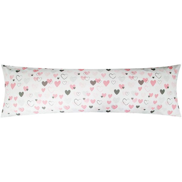 Cotton Renforcé Side Sleeper Pillow Cover 40 x 145 cm - Love Love Hearts - 100% Cotton Nursing Pillow Cover (KY-187/1)