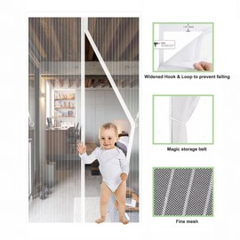 Magnetic Screen Door Fit Door Size 62×80 inch Hands Free Self Sealing,Full Frame Magic Tape Mesh Screen Door with Magnets Heavy-Duty Mesh Curtain for Sliding French Door/Entry Door/Interior-White