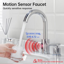 Charmingwater Touchless Bathroom Faucet for 3 Hole, 8 Inch Widespread Bathroom Sink Faucet with Automatic Sensor, 2-Handle Basin Mixer Vanity Taps with 360° Swivel Spout, Chrome