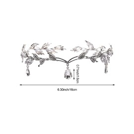 Fonyiunce Princess Crystal Crown, Leaf Wedding Tiara Crown, Elf Crown, Vintage Rhinestone Tiara, Crystal Beads Forehead Headpiece, for Wedding, Bridal Themed Party, Carnival, Cosplay, Festival