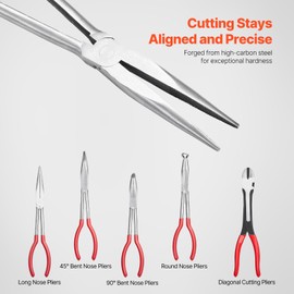 Happybuy Needle Nose Pliers, 11 in Long Needle Nose Pliers Set, Diagonal Cutting Pliers, 45°/ 90° Bent Nose Plier, Round Nose Plier,Professional Pliers Set with Storage Bag, 5-Piece