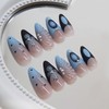 Press on Nails Long Stiletto MABKJLF Blue French Tip Fake