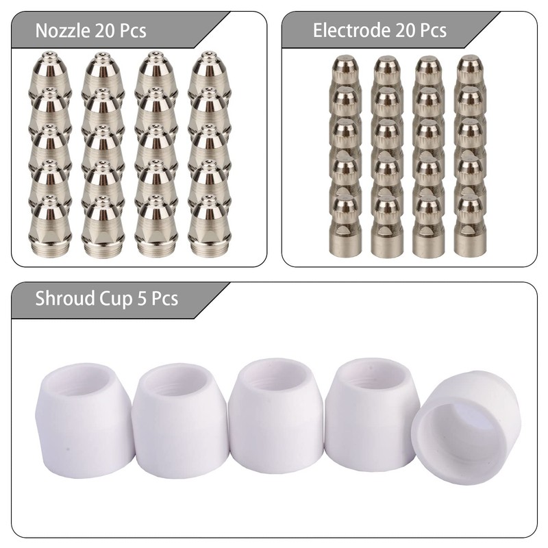 P80 Plasma Cutter Nozzle Electrodes Consumables 1.7 Tip 100Amp 45pcs