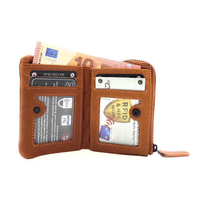 Genuine Leather Mini Wallet Vintage Waxed Cowhide Leather with RFID