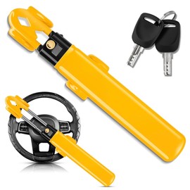 VIWIK Car Steering Wheel Lock, Heavy-Duty AntiTheft Car Device with Adjustable Length, Double Hook Car Security Lock with 2 Keys, for SUV, Truck, Van, RV, Sedan (Yellow)